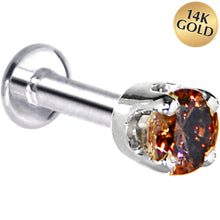 Load image into Gallery viewer, 16G Solid 14K White Gold 3mm Brown Cubic Zirconia Tragus Earring Stud
