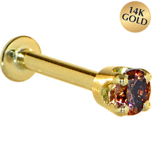 Load image into Gallery viewer, 16G Solid 14K Yellow Gold 3mm Brown Cubic Zirconia Tragus Earring Stud
