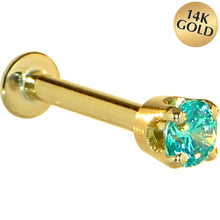 Load image into Gallery viewer, 16G Solid 14K Yellow Gold 3mm Mint Green Cubic Zirconia Tragus Earring Stud
