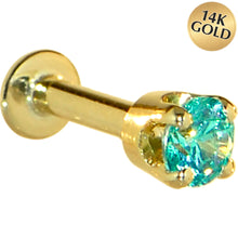 Load image into Gallery viewer, 16G Solid 14K Yellow Gold 3mm Mint Green Cubic Zirconia Tragus Earring Stud
