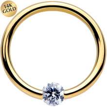 Load image into Gallery viewer, 16G 3/8 Solid 14k Yellow Gold 3mm Clear Cubic Zirconia Tension Captive Ring
