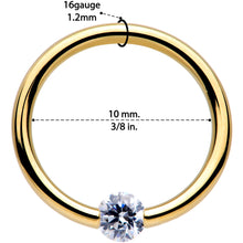 Load image into Gallery viewer, 16G 3/8 Solid 14k Yellow Gold 3mm Clear Cubic Zirconia Tension Captive Ring
