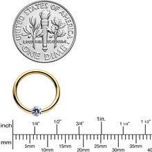 Load image into Gallery viewer, 16G 3/8 Solid 14k Yellow Gold 3mm Clear Cubic Zirconia Tension Captive Ring
