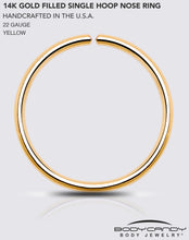 Load image into Gallery viewer, Single Hoop Nose 14k Yellow Gold Filled Nose Hoop Ring
