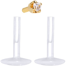 Load image into Gallery viewer, 16G 1/4 Solid 14K Yellow Gold 1.5mm CZ Bioplast Push in Cartilage Earring
