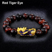 Load image into Gallery viewer, Obsidian Stone Beads Bracelet For Men and Women Unisex Wristband Gold Black Pixiu Wealth and Good Luck Bracelet Design

