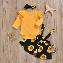 Load image into Gallery viewer, Baby Girls New Fashion Sunflower Floral Romper Toddler Dress Newborn Headband Outfits Girl Sundress Clothes Set
