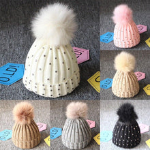 Load image into Gallery viewer, Fashion TrendBaby Girls Lovely Winter Warm Fur kintted Pompom Beanies Cap For Winter In Elegant Style
