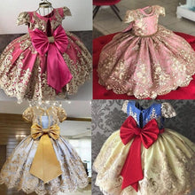 Load image into Gallery viewer, Handmade Luxury Princess Baby Girl 1 Year Birthday Dress Tutu First Christmas Party Cute Bow Dress Infant Modern Luxury Dress With Big Bow
