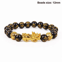 Load image into Gallery viewer, Obsidian Stone Beads Bracelet For Men and Women Unisex Wristband Gold Black Pixiu Wealth and Good Luck Bracelet Design

