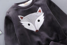 Load image into Gallery viewer, Baby Clothes Winter Thick And Warm Three-piece Cartoon Bear And Fox Printed Sweater Hooded Baby Girl Clothing Set Sweater and Pants
