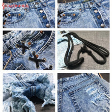 Load image into Gallery viewer, Vintage Snowflake Inelastic Women Denim Shorts With high Waist Straps Tassel Female Summer Shorts For Women&#39;s jeans
