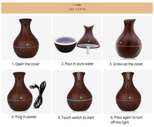 Load image into Gallery viewer, Essential Oil Diffuser 130ml Wood Grain Vase-Shaped  Aromatherapy Cool Mist Humidifier With 7 Colors LED Lights &amp; Waterless Auto Shut-Off For Home Office
