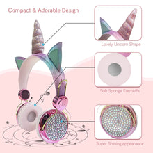 Load image into Gallery viewer, Cute Unicorn Headphones 3D Stereo Music Kids Headphones With Microphone Girls Cell Phone Children's Wired Headset Gamer Gift
