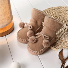 Load image into Gallery viewer, Warm Baby Shoes Newborn Autumn Winter Children Anti Slip Soft Solid Thicken Comfortable Butterfly Knot Shoes For Boys And Girls
