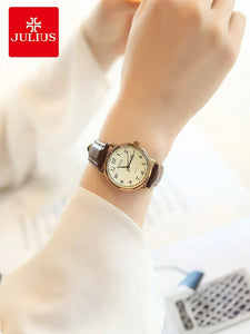 Top Julius Women's Watch Japan Quartz Hours Auto Date Fine Fashion Woman Clock Real Leather Strap Girl's Retro Birthday Gift Box