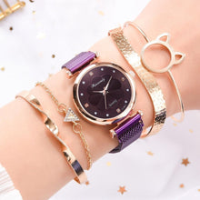 Load image into Gallery viewer, Fashion Set Women Watches Luxury Magnet Buckle Flower Rhinestone Watch Ladies Quartz Wrist Watch  WIth Bracelet In Set For Women and Girls
