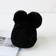 Load image into Gallery viewer, Baby Double Pompom Knitted Hat For Baby Girl Warm Thicker Children Infant Beanie Cap In elegant Winter Modern Deisgn With Big Bow
