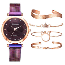 Load image into Gallery viewer, Fashion Set Women Watches Luxury Magnet Buckle Flower Rhinestone Watch Ladies Quartz Wrist Watch  WIth Bracelet In Set For Women and Girls
