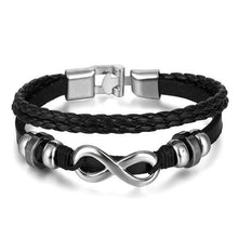 Load image into Gallery viewer, Vintage Black Bead Bracelets For Men Fashion Hollow Triangle Leather Bracelet &amp; Bangles Multilayer Wide Wrap Jewelry For Men and Women
