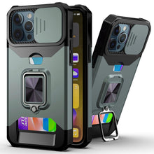 Load image into Gallery viewer, Slide Camera Cover Kickstand Card Wallet Case for iPhone11 X XS 8  Shockproof Protective Phone Case  Wallet Case for iPhone With Sliding Camera Case With Kickstand Magnetic Adjustable Ring Holder
