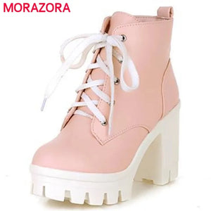 MORAZORA 2022 New Fashion sexy women's ankle boots lace up high heels Punk platform Women autumn winter snow boots ladies shoes
