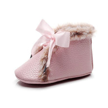Load image into Gallery viewer, Baby PU Boots Winter Anti-slip Warm First Walkers Soft Soled Booties Toddler Bowknot Lace-up Shoes
