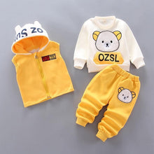 Load image into Gallery viewer, Modern Fashion Cotton Thick Warm Casual Hooded Sweater Cartoon Cute Bear Three-piece Suit For Baby Boy &amp; Girl
