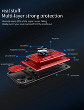 Load image into Gallery viewer, Heavy Duty Armor Case Card Pocket for iPhone 11 Pro 7 8 Plus Magnetic Phone Holder Cover Slide Lens Protection Design Card Holder Slot With Rotating Ring Armor Bumper Shockproof Case
