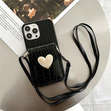 Load image into Gallery viewer, Attractive Luxury Love Black Lanyard Phone Case for iPhone 12 13 Mini 7 8 Plus 11 Pro Max X XS XR Cover Handbag Case with Card Holder Lanyard Adjustable Strap Cover For iPhone
