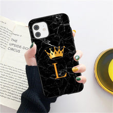 Load image into Gallery viewer, Luxurious Black Soft Silicone Black Marble Crown Letter Fashion Phone Case For iPhone 13 Pro Max 13 Mini Shockproof Case Soft Slim Fit Black Cell Phone Back Cover
