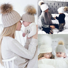 Load image into Gallery viewer, Infant Baby Boy Girl &amp; Mom Winter Knit Warm Soft Beanie Hat Hairball Cap for Adult Children Family Matching Caps Hats
