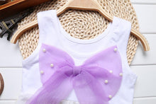 Load image into Gallery viewer, Luxury Summer Fashion Purple Stripe Round Neck Sleeveless Chiffon Dresses for baby Girls With Big Bow

