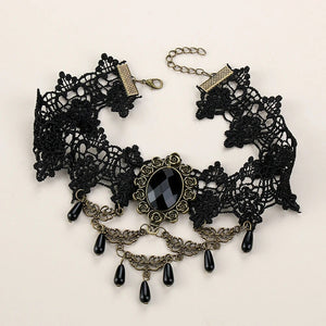 1PCNice Women's Style Black Fabric Rose Flower Beads Pendant Choker Lace Necklace Gothic Jewelry False Collar Statement Necklace