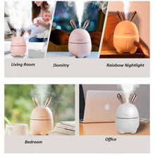 Load image into Gallery viewer, 300ML Mini Air Humidifier Cute Rabbit USB Aroma Essential Oil Diffuser Colorful Night Light Car Office  Mist Maker
