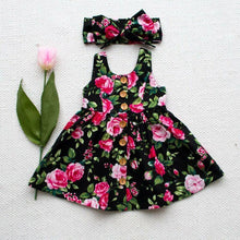 Load image into Gallery viewer, Modern Elegant Baby Girls Kids Summer Floral Dress Princess Party Sleeveless Dresses Headband 2pcs 0-4Y For Party In Flowers Modern Design With Bow
