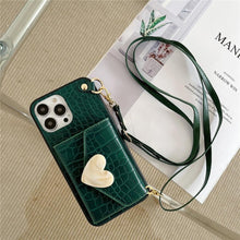 Load image into Gallery viewer, Attractive Luxury Love Black Lanyard Phone Case for iPhone 12 13 Mini 7 8 Plus 11 Pro Max X XS XR Cover Handbag Case with Card Holder Lanyard Adjustable Strap Cover For iPhone

