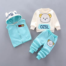 Load image into Gallery viewer, Modern Fashion Cotton Thick Warm Casual Hooded Sweater Cartoon Cute Bear Three-piece Suit For Baby Boy &amp; Girl
