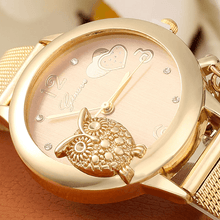 Load image into Gallery viewer, STEVVEX Gold  Watch Brand Quartz Women Rose Gold Stainless Steel Mesh Belt Ladies Wristwatch Female Clock Owl (Gold) For Women and Girls
