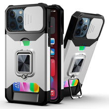 Load image into Gallery viewer, Slide Camera Cover Kickstand Card Wallet Case for iPhone11 X XS 8  Shockproof Protective Phone Case  Wallet Case for iPhone With Sliding Camera Case With Kickstand Magnetic Adjustable Ring Holder
