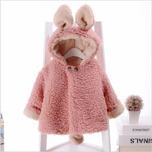 Load image into Gallery viewer, Baby Girl Einter Jacket Girl Cute Rabbit HoodedJacket Children's Wool Sweater Plus Thick Warm Plush For Kids
