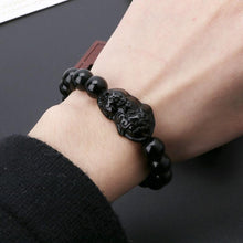 Load image into Gallery viewer, Obsidian Stone Beads Bracelet For Men and Women Unisex Wristband Gold Black Pixiu Wealth and Good Luck Bracelet Design
