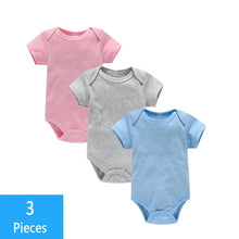 Load image into Gallery viewer, 3PCS Baby Bodysuit Set (0–12M) – Soft Cotton Solid Color Summer Rompers for Boys &amp; Girls
