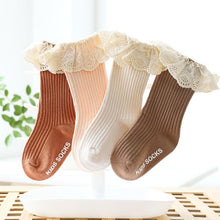 Load image into Gallery viewer, Newborn Baby Girl Socks Lace Baby Knee Socks Anti Slip Cotton Long Socks for Girls In retro Vintage Style
