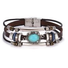 Load image into Gallery viewer, Vintage Black Bead Bracelets For Men Fashion Hollow Triangle Leather Bracelet &amp; Bangles Multilayer Wide Wrap Jewelry For Men and Women

