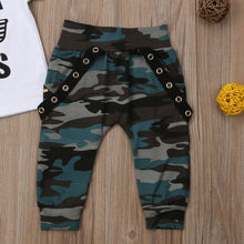 Load image into Gallery viewer, Hip Hop Short Sleeve Summer Toddler Infant Like A Boss Letter Tops T-Shirt and Pants Set For Baby Boy Kids In Military Style
