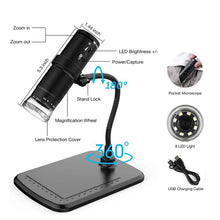 Load image into Gallery viewer, Wireless Digital Microscope WiFi 1080P Endoscope Camera1000x with Lift Stand Pocket Microscope with 8 LED Light Magnifier
