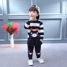 Load image into Gallery viewer, Baby Boy Cartoon Cute Bear Striped Printed Cotton Long Sleeve Two-piece Clothes Set For Boys Kids
