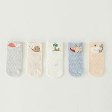 Load image into Gallery viewer, 5 Pairs Thin Combed Cotton Cute Animal Baby Socks Mesh Short Socks For Newborns Boys &amp; Girls
