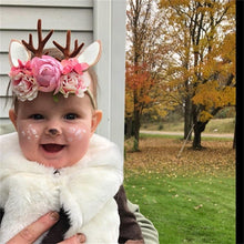 Load image into Gallery viewer, Luxury Christmas Antler Baby Girl Headbands Hair Accessories Xmas Deer Ear Flower Crown Hairband for Newborn Baby
